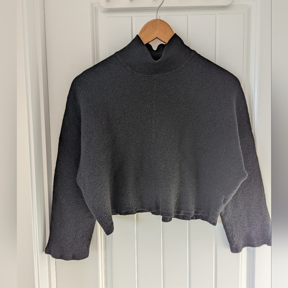 COS Sweaters - COS Black Cropped Mockneck Dolman Sleeve Wool Sweater Size Small